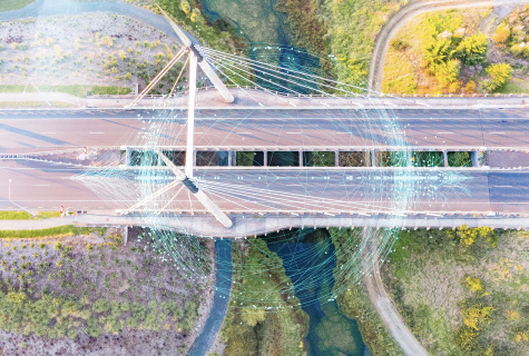 Aerial view of a motorway bridge